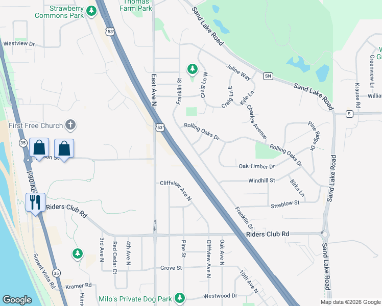 map of restaurants, bars, coffee shops, grocery stores, and more near 626 Meier Lane in Onalaska