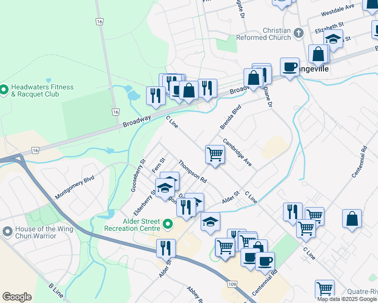 map of restaurants, bars, coffee shops, grocery stores, and more near 60 C Line in Orangeville
