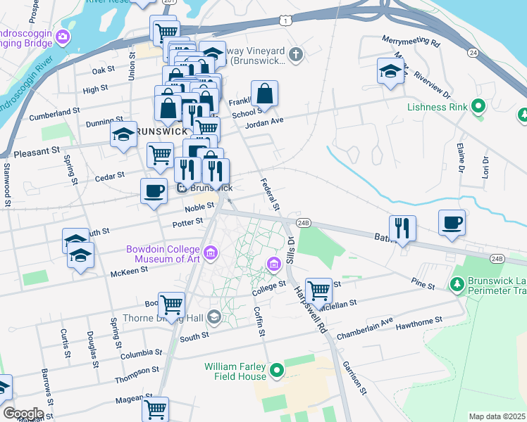 map of restaurants, bars, coffee shops, grocery stores, and more near 9 Bath Road in Brunswick