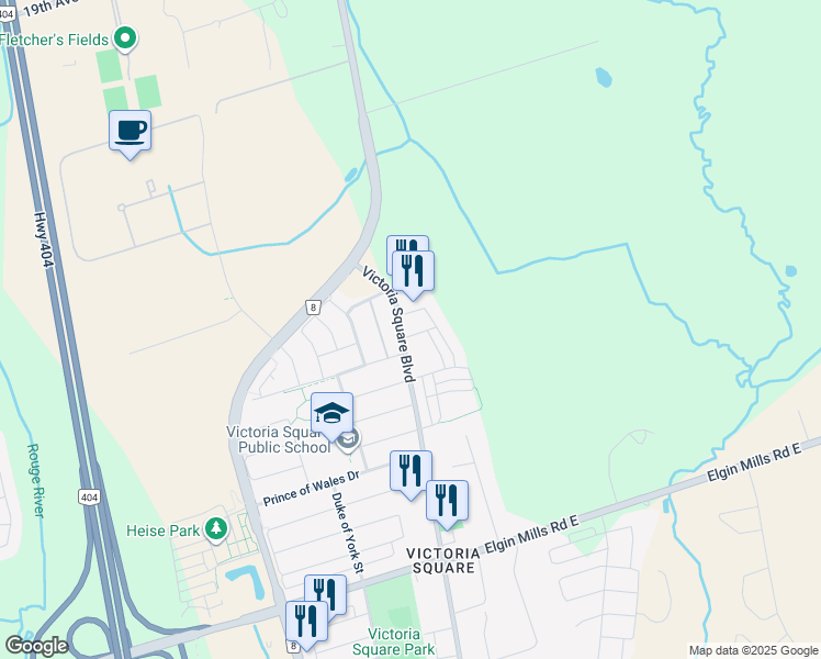 map of restaurants, bars, coffee shops, grocery stores, and more near 4 Fraleigh Avenue in Markham