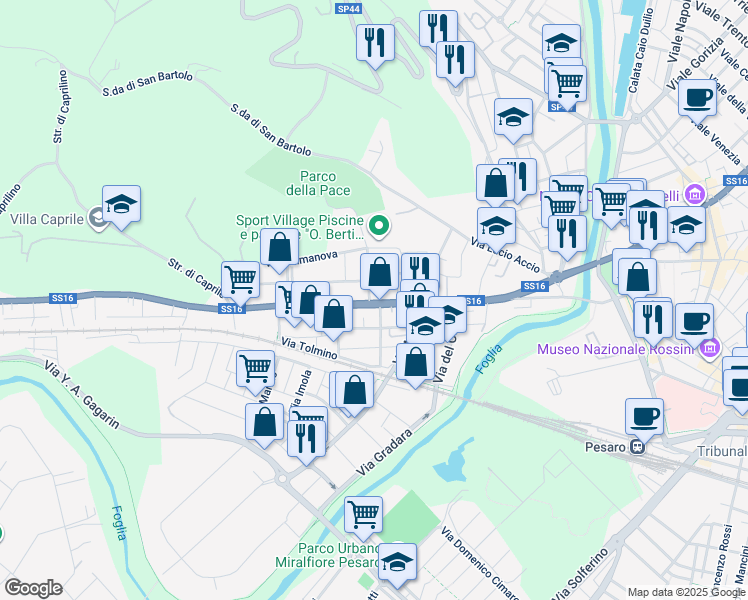 map of restaurants, bars, coffee shops, grocery stores, and more near 56 SS16 in Pesaro
