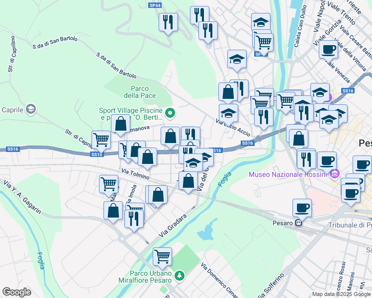 map of restaurants, bars, coffee shops, grocery stores, and more near 48 Strada Adriatica in Pesaro