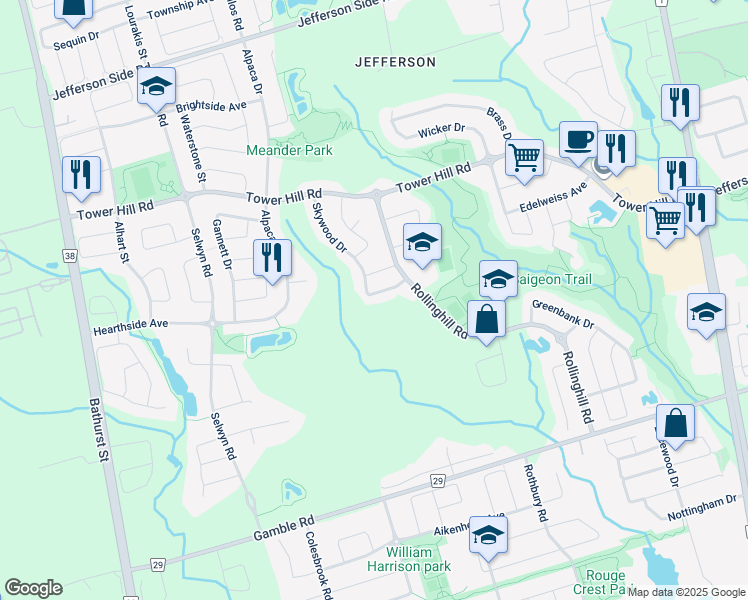 map of restaurants, bars, coffee shops, grocery stores, and more near 22 Skywood Drive in Richmond Hill