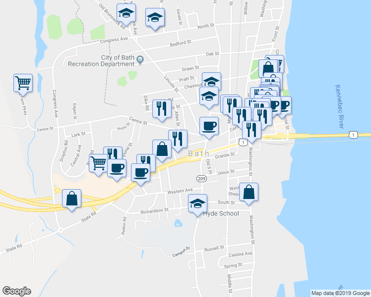 map of restaurants, bars, coffee shops, grocery stores, and more near 40 Bath Street in Bath