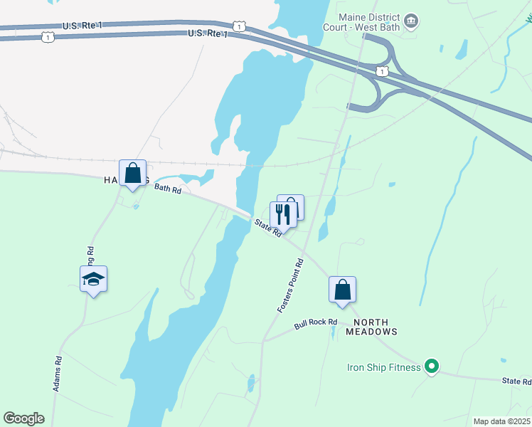 map of restaurants, bars, coffee shops, grocery stores, and more near 4 Armstrong Way in West Bath