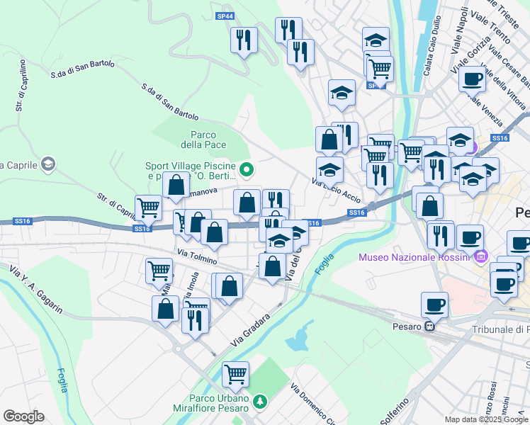 map of restaurants, bars, coffee shops, grocery stores, and more near 48 Strada Adriatica in Pesaro