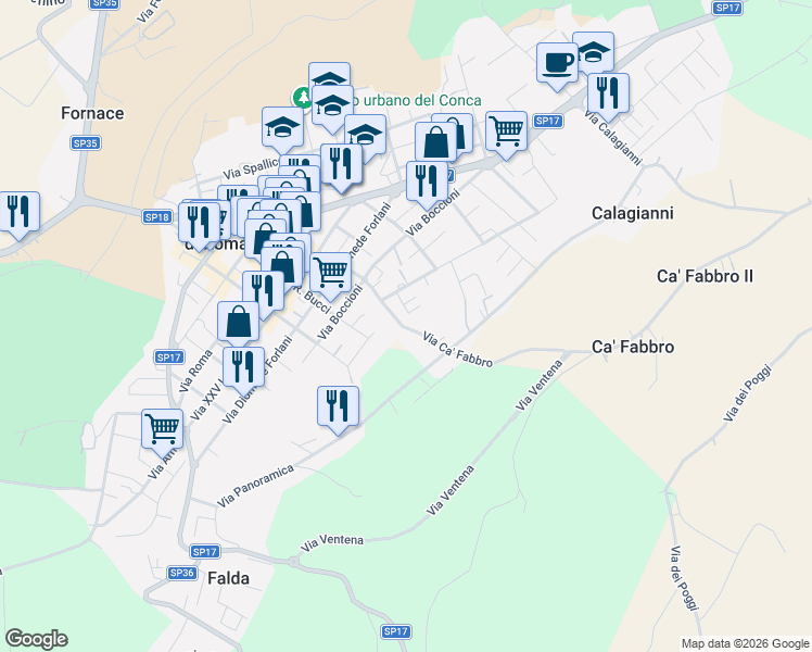 map of restaurants, bars, coffee shops, grocery stores, and more near 31 Via Ca' Fabbro in Morciano di Romagna