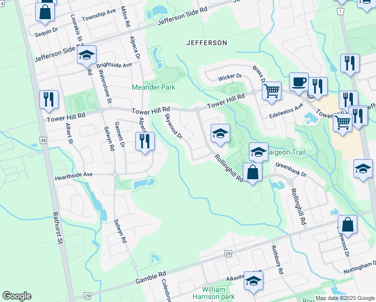 map of restaurants, bars, coffee shops, grocery stores, and more near 44 Skywood Drive in Richmond Hill
