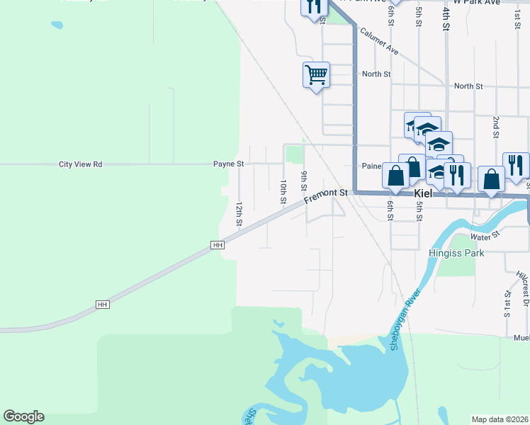 map of restaurants, bars, coffee shops, grocery stores, and more near 1105 Fremont Street in Kiel
