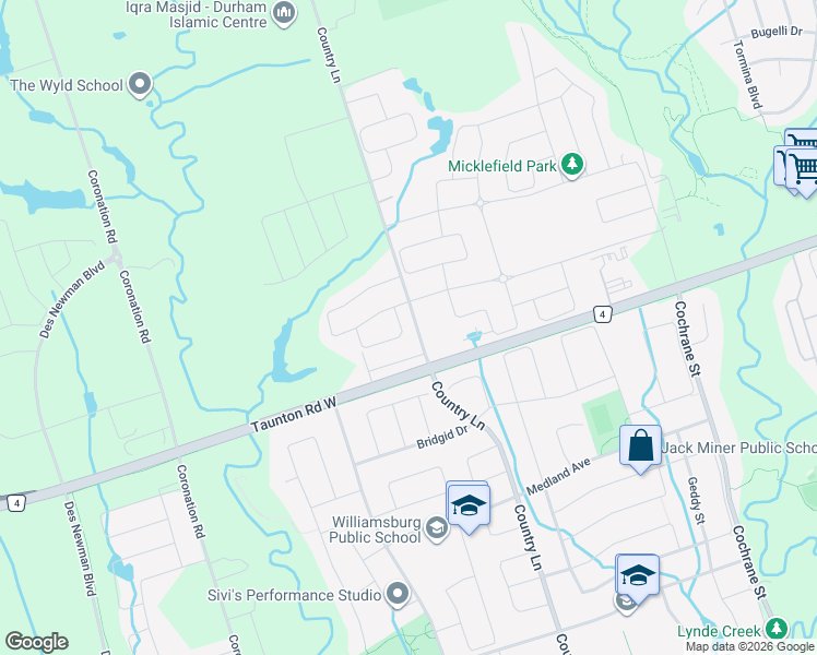 map of restaurants, bars, coffee shops, grocery stores, and more near 3 Christine Elliott Avenue in Whitby
