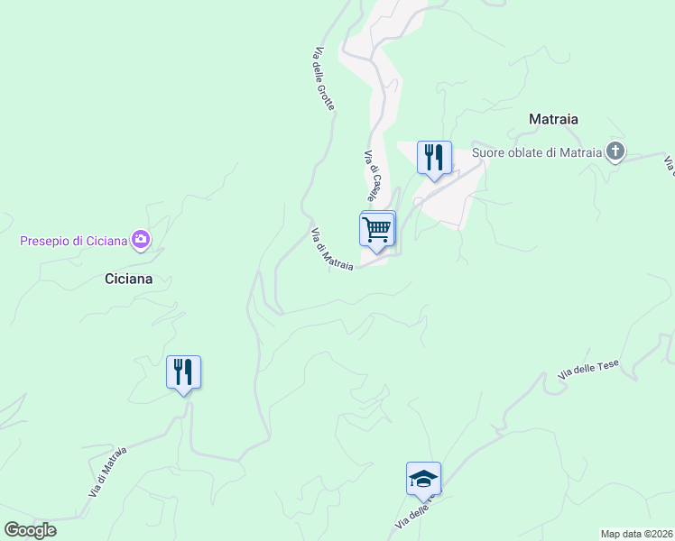 map of restaurants, bars, coffee shops, grocery stores, and more near 24 Via di Matraia in Matraia
