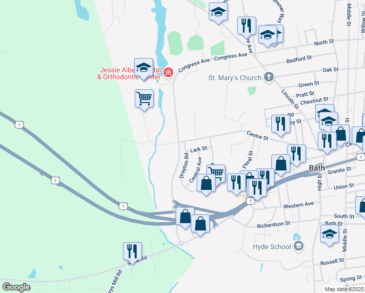 map of restaurants, bars, coffee shops, grocery stores, and more near 80 Congress Avenue in Bath