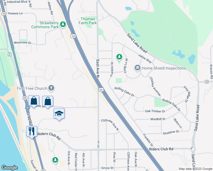 map of restaurants, bars, coffee shops, grocery stores, and more near 1953 Franklin Street in Onalaska