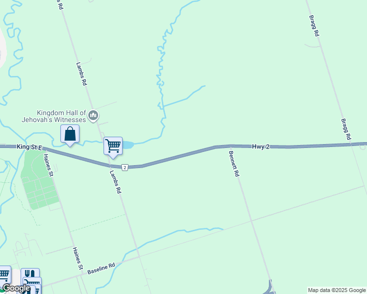 map of restaurants, bars, coffee shops, grocery stores, and more near 2928 Durham Regional Highway 2 in Bowmanville
