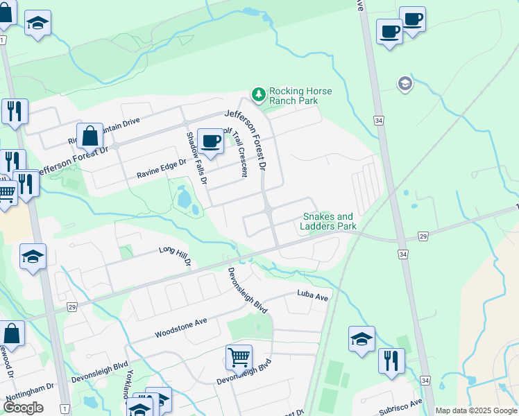 map of restaurants, bars, coffee shops, grocery stores, and more near 67 Magdalan Crescent in Richmond Hill