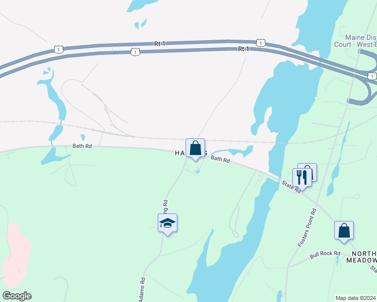 map of restaurants, bars, coffee shops, grocery stores, and more near 97 Harding Road in Brunswick