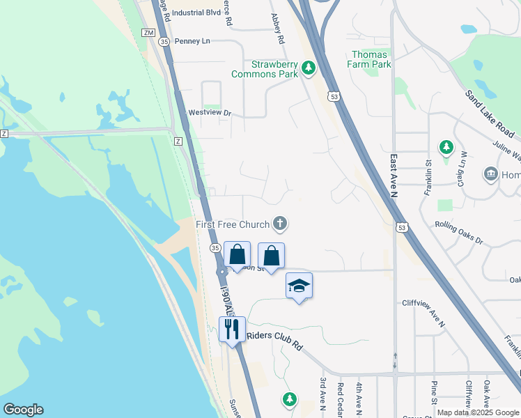 map of restaurants, bars, coffee shops, grocery stores, and more near W6759 Hilltop Drive in Onalaska