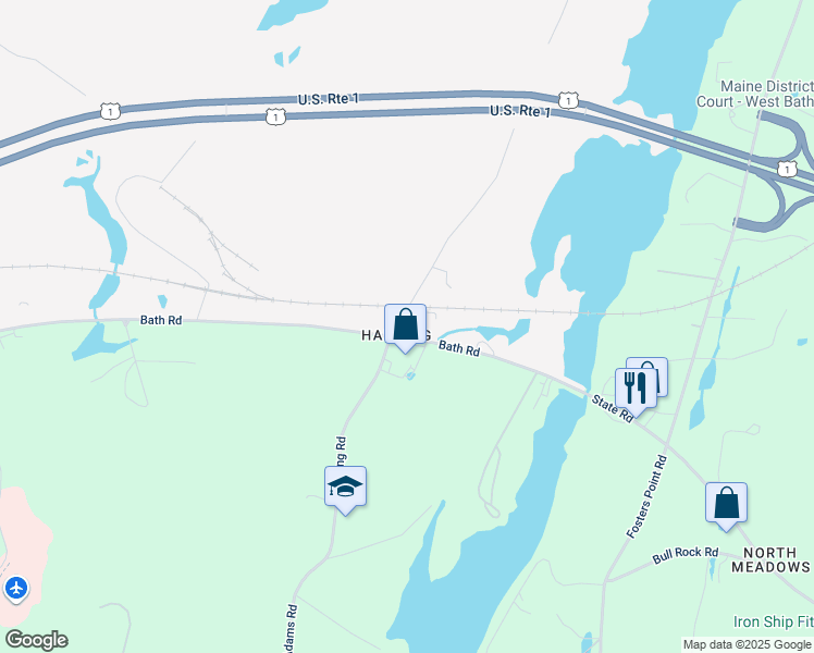 map of restaurants, bars, coffee shops, grocery stores, and more near 97 Harding Road in Brunswick