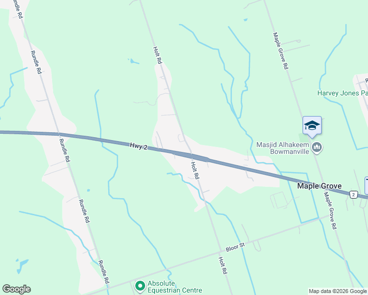 map of restaurants, bars, coffee shops, grocery stores, and more near 2320 Holt Road in Bowmanville