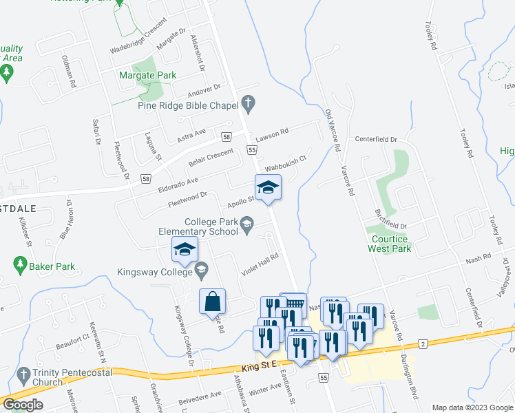 map of restaurants, bars, coffee shops, grocery stores, and more near 1383 Bradenton Path in Oshawa