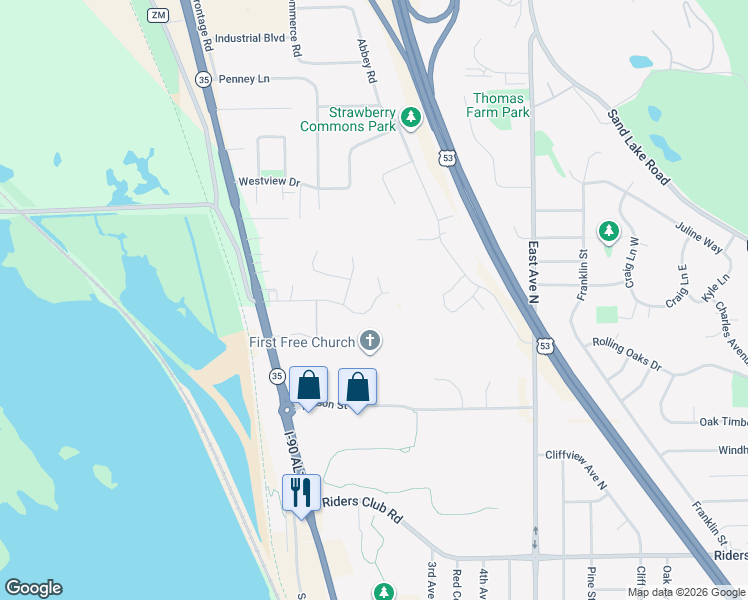 map of restaurants, bars, coffee shops, grocery stores, and more near Alpine Way in La Crosse