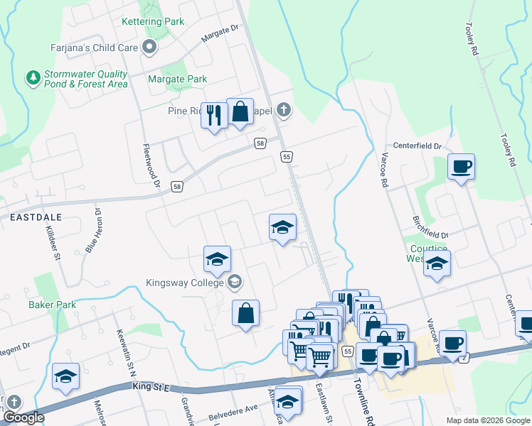 map of restaurants, bars, coffee shops, grocery stores, and more near 1326 Apollo Street in Oshawa