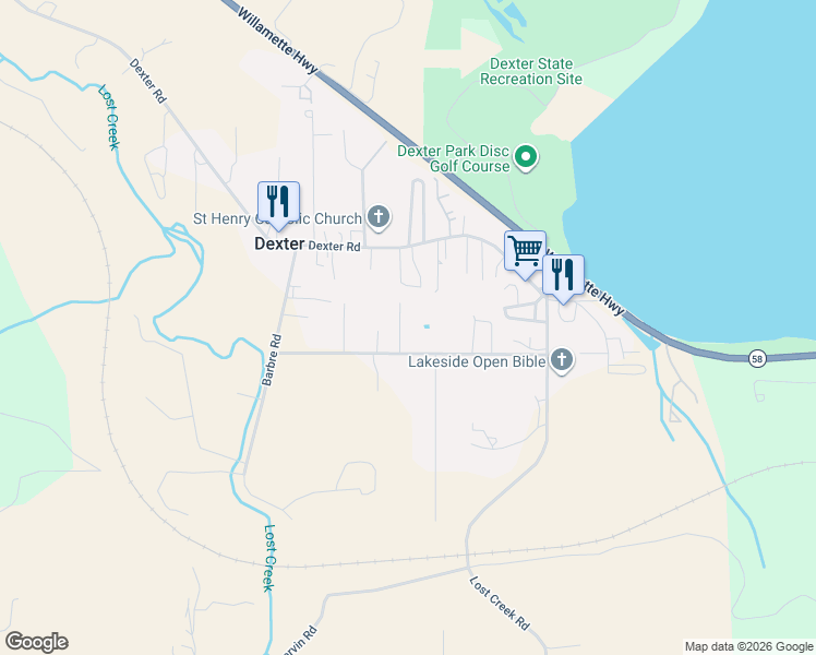 map of restaurants, bars, coffee shops, grocery stores, and more near 38955 Rogers Lane in Dexter