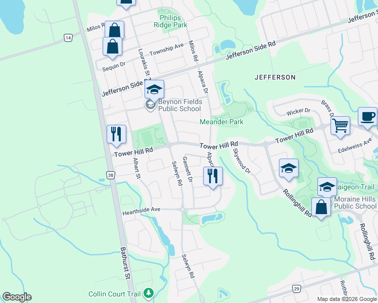 map of restaurants, bars, coffee shops, grocery stores, and more near 62 Gannett Drive in Richmond Hill