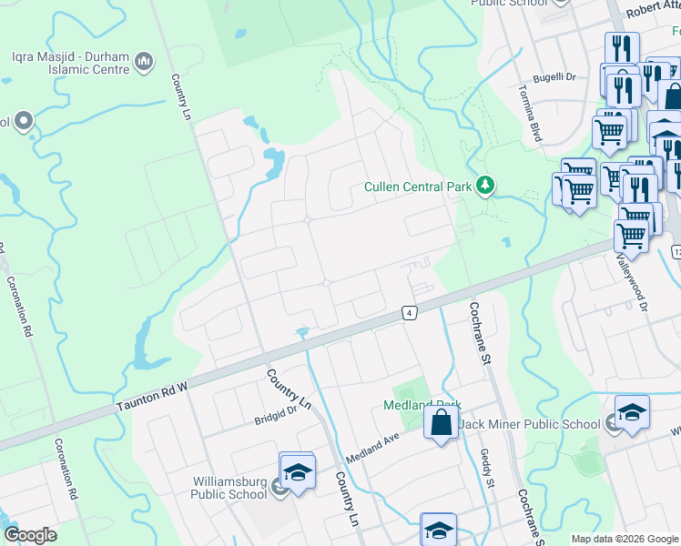 map of restaurants, bars, coffee shops, grocery stores, and more near 62 Christine Elliott Avenue in Whitby