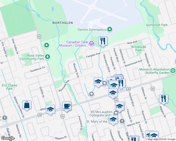 map of restaurants, bars, coffee shops, grocery stores, and more near 892 Barbados Street in Oshawa