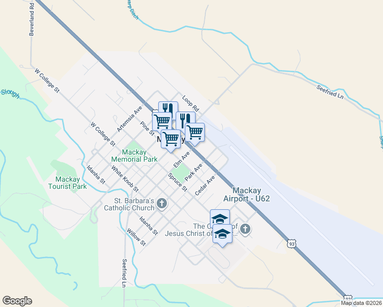 map of restaurants, bars, coffee shops, grocery stores, and more near 4412 North Franklin Canyon Road in Mackay