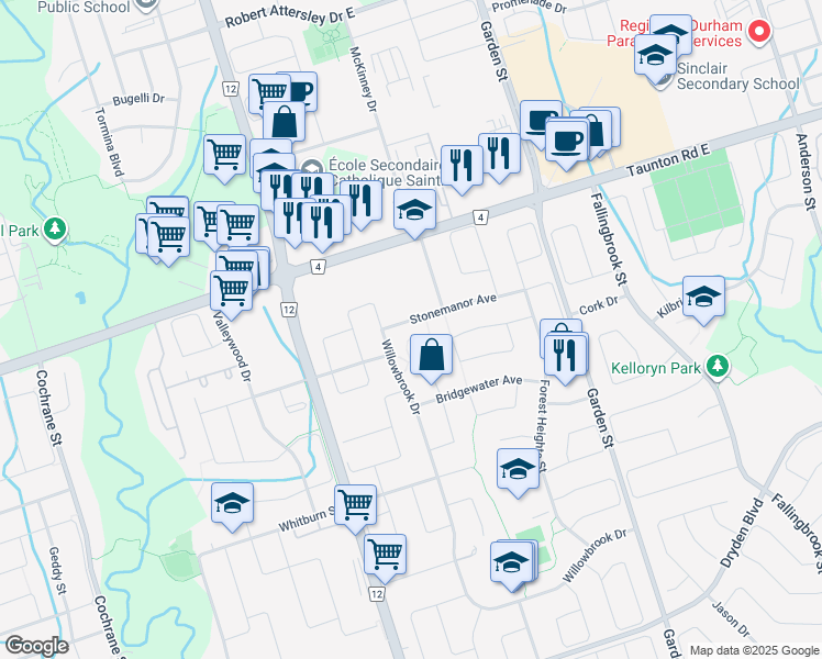 map of restaurants, bars, coffee shops, grocery stores, and more near in Whitby