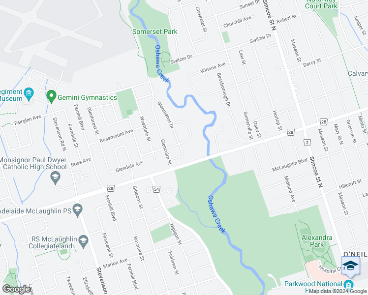 map of restaurants, bars, coffee shops, grocery stores, and more near 269 Woodlea Crescent in Oshawa