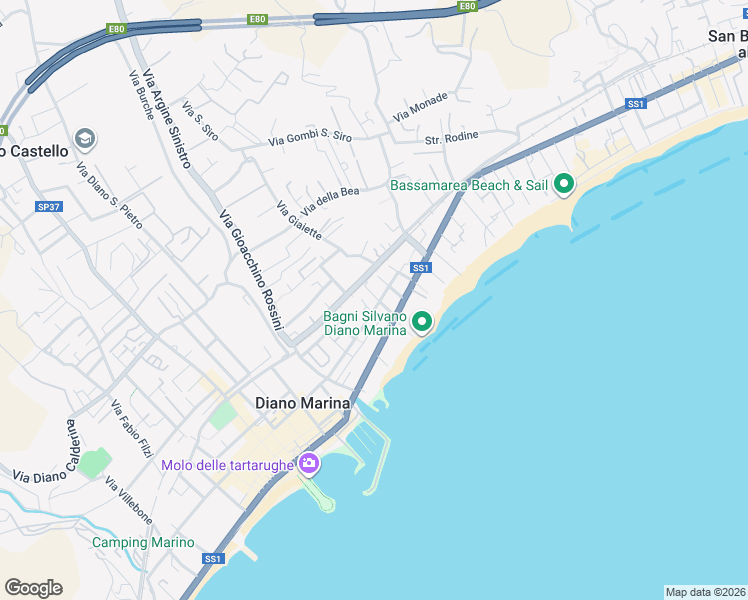 map of restaurants, bars, coffee shops, grocery stores, and more near 19 Via dei Garofani in Diano Marina