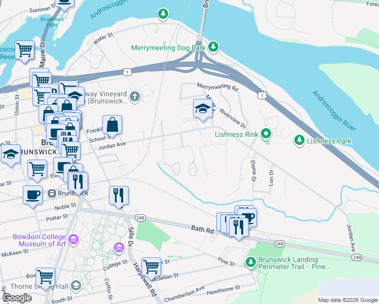map of restaurants, bars, coffee shops, grocery stores, and more near 16 Katherine Street in Brunswick