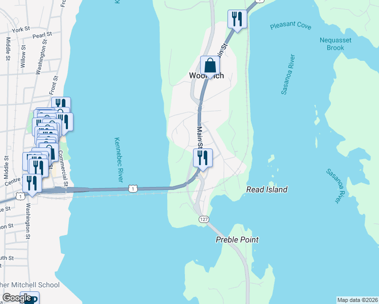 map of restaurants, bars, coffee shops, grocery stores, and more near 35 Tallman Road in Woolwich