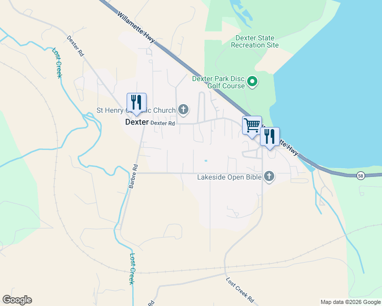 map of restaurants, bars, coffee shops, grocery stores, and more near 38955 Rogers Lane in Dexter