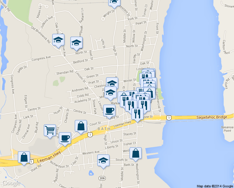 map of restaurants, bars, coffee shops, grocery stores, and more near 829 High Street in Bath