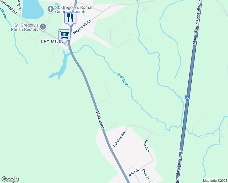 map of restaurants, bars, coffee shops, grocery stores, and more near 212 Shaker Road in Gray