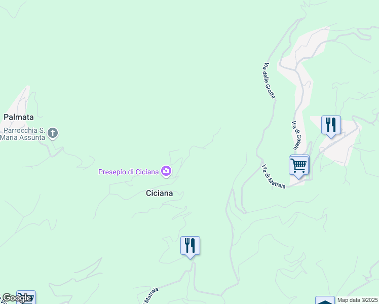 map of restaurants, bars, coffee shops, grocery stores, and more near Via del Cimitero di Ciciana in Provincia di Lucca