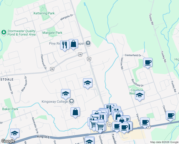 map of restaurants, bars, coffee shops, grocery stores, and more near 1322 Apollo Street in Oshawa