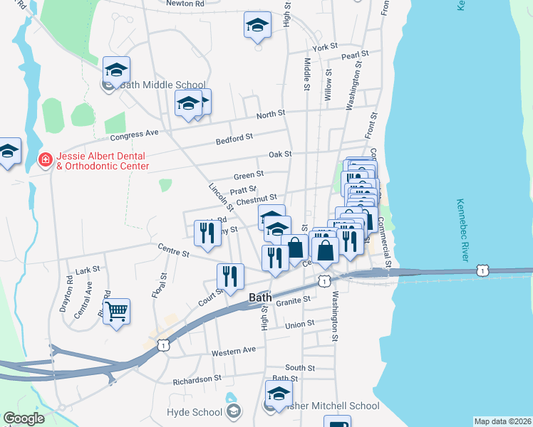 map of restaurants, bars, coffee shops, grocery stores, and more near 826 High Street in Bath