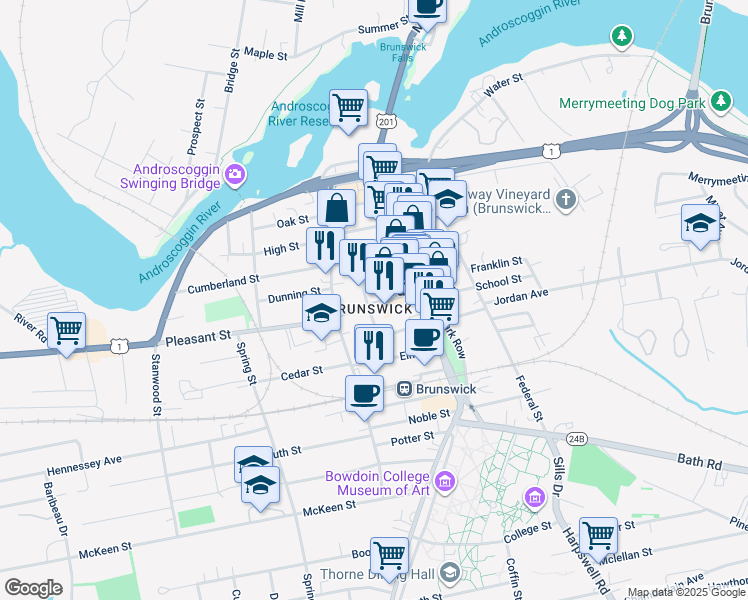 map of restaurants, bars, coffee shops, grocery stores, and more near in Brunswick