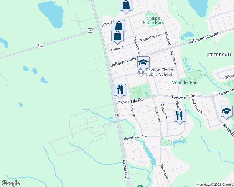 map of restaurants, bars, coffee shops, grocery stores, and more near 35 Westcliffe Crescent in Richmond Hill