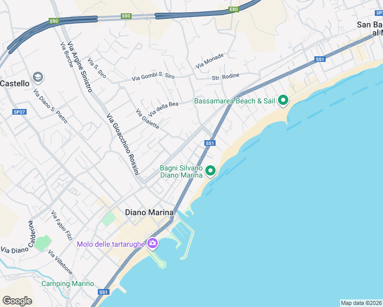 map of restaurants, bars, coffee shops, grocery stores, and more near 19 Via dei Garofani in Diano Marina