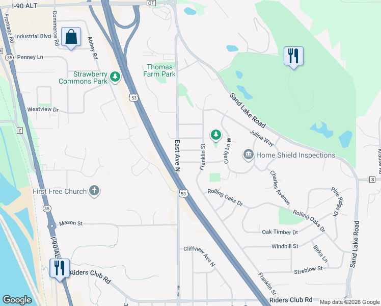 map of restaurants, bars, coffee shops, grocery stores, and more near 517 Birch Street in Onalaska