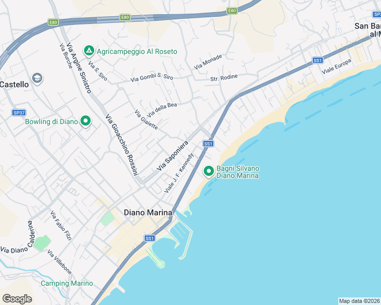map of restaurants, bars, coffee shops, grocery stores, and more near 19 Via dei Garofani in Diano Marina