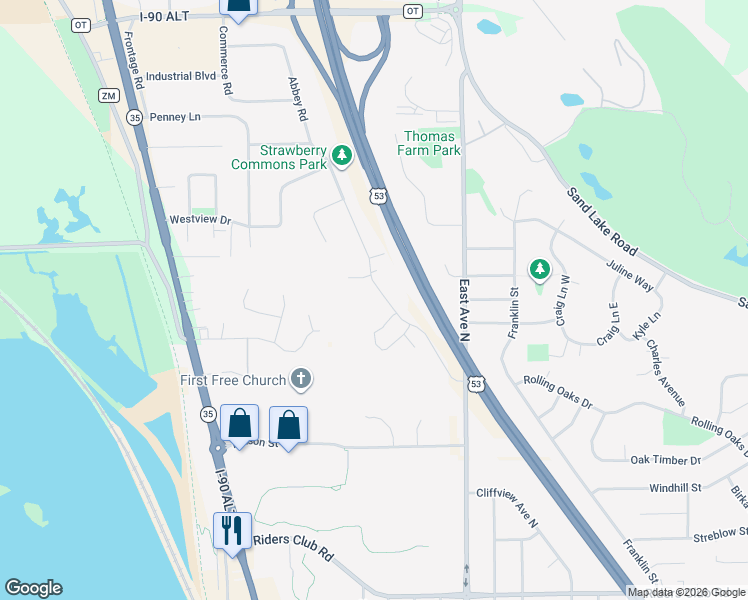 map of restaurants, bars, coffee shops, grocery stores, and more near 455 Hilltop Drive in Onalaska