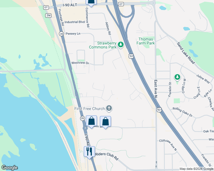 map of restaurants, bars, coffee shops, grocery stores, and more near N5329 Alpine Way in Onalaska