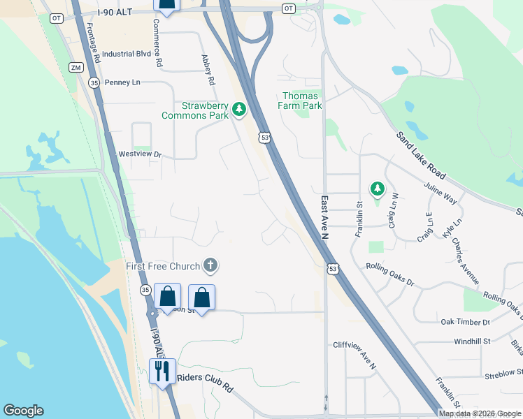 map of restaurants, bars, coffee shops, grocery stores, and more near 455 Hilltop Drive in Onalaska